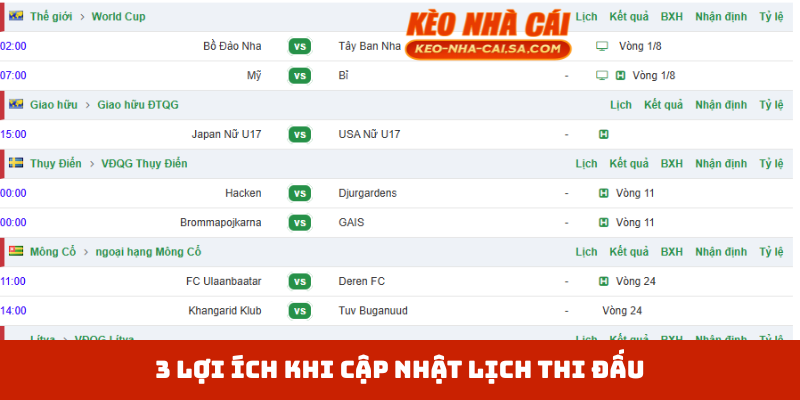 3 lợi ích khi cập nhật lịch thi đấu