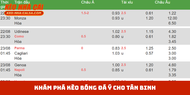 Khám phá kèo bóng đá Ý cho tân binh